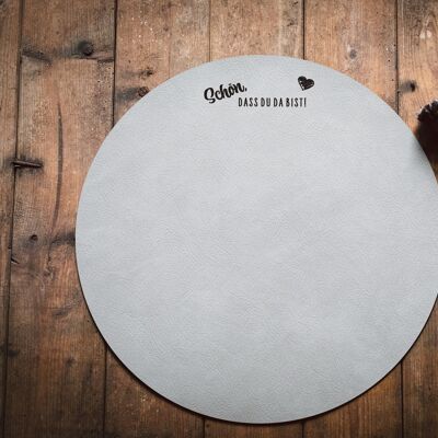 Personalized round placemat duo made of recycled leather 1/0