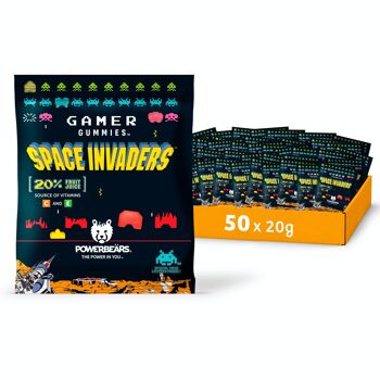 Space Invaders™ Gummies 20 % de jus de fruits, 6 saveurs fruitées (50 x 20 g) 1
