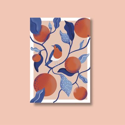 Poster "Ein Rotkehlchen im Orangenbaum", Format A4, limitierte Auflage.