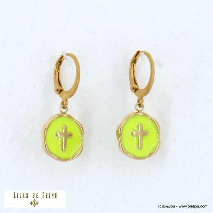 Orecchini in acciaio inox con croce smaltata 0322106