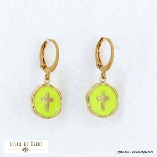 Boucles d'oreille acier inoxydable croix émail 0322106