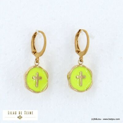 Pendientes acero inoxidable cruz esmalte 0322106