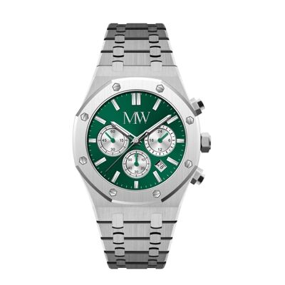 Michel Wagner - chrono green heren horloge met zilveren kast en band