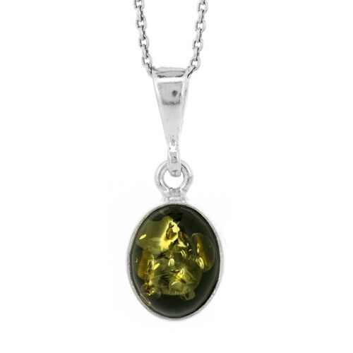 Green Amber Pendant with 18" Trace Chain and Presentation Box