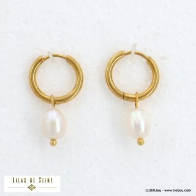 Boucles d'oreille mini créoles perle eau douce acier 0322112