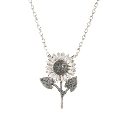 Sterling Silver Sunflower With Stalk Necklace