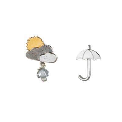 Sunshine Showers And Umbrella Mis-matched Stud Earrings