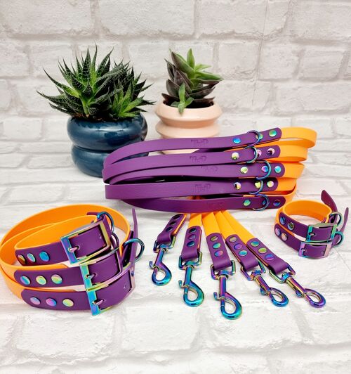 Waterproof BioThane© two-coloured 10 pcs Dog Collar & Lead Bundle - Peach & Warm Purple