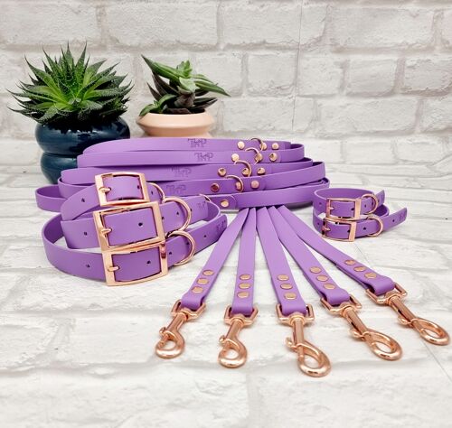 Waterproof BioThane© Dog Collar and Lead Bundle - Amethyst & Rosegold