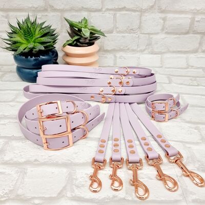 Waterproof BioThane© Dog Collar and Lead Bundle - Lilac & Rosegold