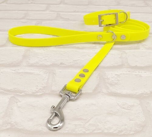 Waterproof BioThane© Dog Collar & Lead Bundle - Neon Yellow & Silver