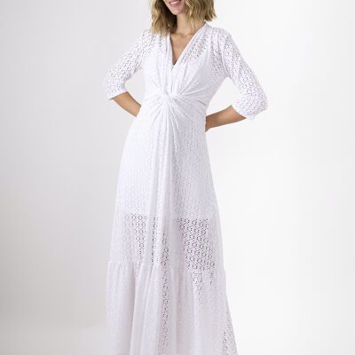 Long perforated fabric dress