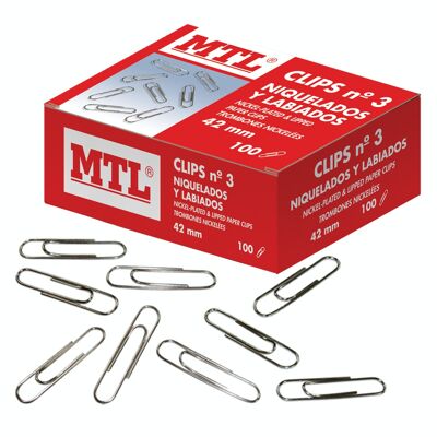 Box of 100 nickel-plated clips, 42 mm