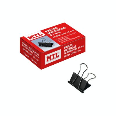 Box with 12 black metal paper clips, 32 mm