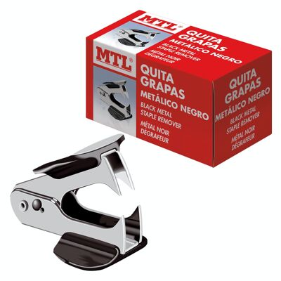 Metal and black staple remover with safety lock