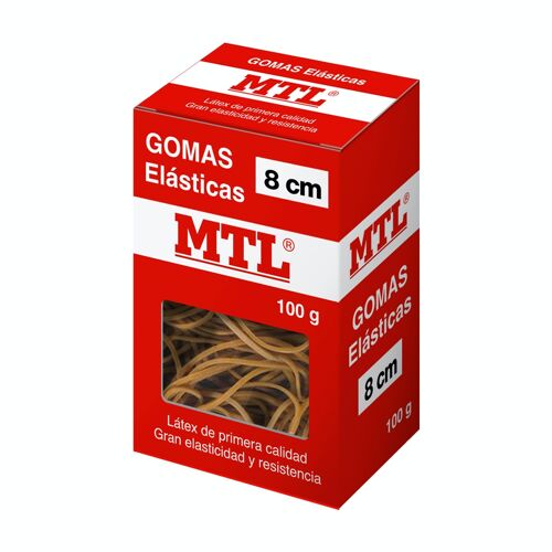 Caja de gomas elásticas 100 gr. tamaño 8 cm x 1,5 mm