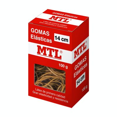 Caja de gomas elásticas 100 gr. tamaño 14 cm x 1,5 mm