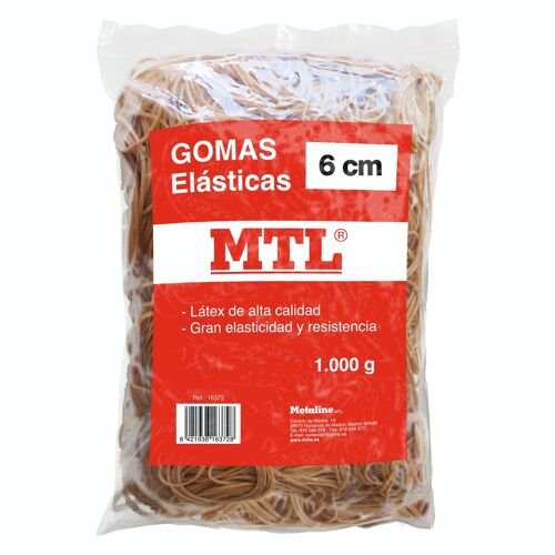 Bolsa de gomas elásticas 1000 gr. tamaño 6 cm x 1,5 mm