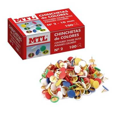 Caja de chinchetas de colores (100 unidades)