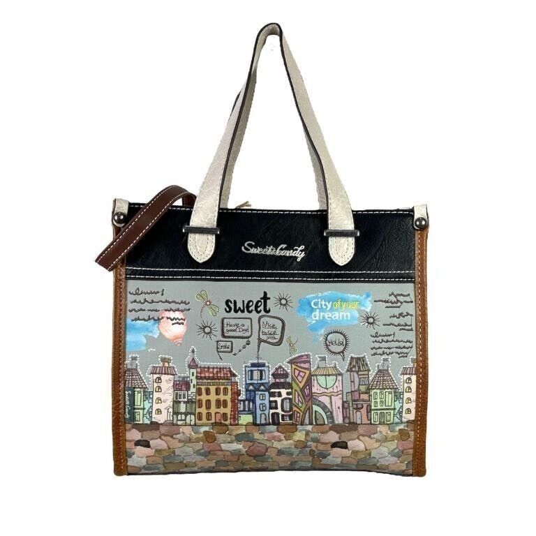 Borsa shopper estiva grande Sweet Candy con tasca posteriore