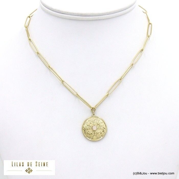 Collana gotica in acciaio inossidabile pietra cabochon croce 0122072