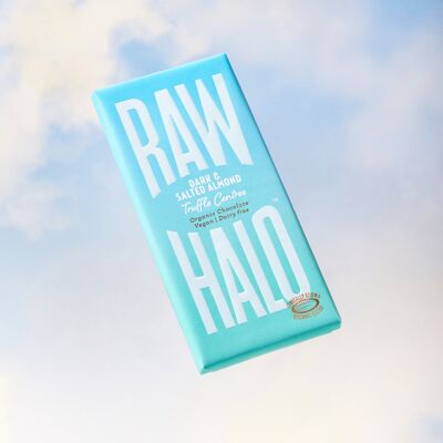 Raw Halo Dark & Salted Almond Truffe Centers Tablette de Chocolat Végétalien Biologique 90g