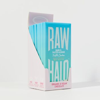 Raw Halo Dark & Salted Almond Truffe Centers Tablette de Chocolat Végétalien Biologique 90g 2