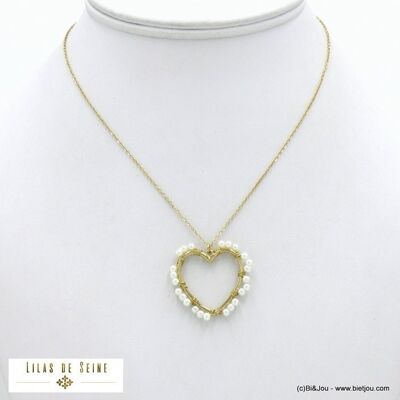 Damen-Halskette aus Edelstahl mit Herz aus Imitationsperlen 0122094