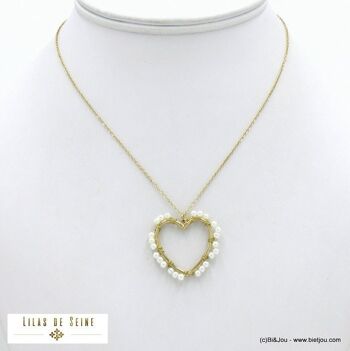 Collier acier inoxydable coeur imitation perle femme 0122094 1