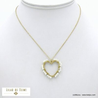 Collier acier inoxydable coeur imitation perle femme 0122094