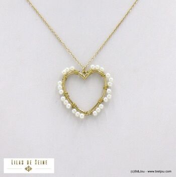 Collier acier inoxydable coeur imitation perle femme 0122094 3