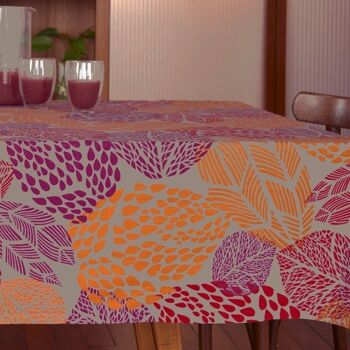 Nappe enduite Feuilles Prune Orange 1