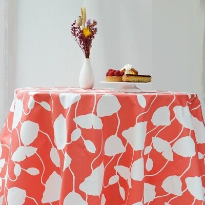 Coral poppies coated tablecloth