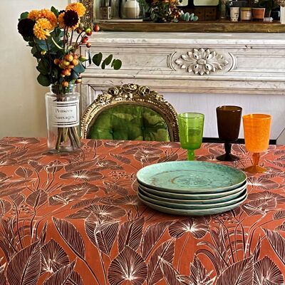 Coated tablecloth Jungle brown