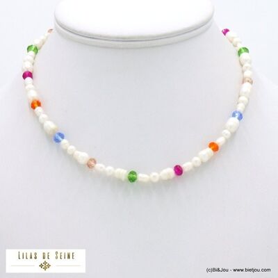 Collar de perlas de agua dulce de cristal de acero inoxidable 0122098