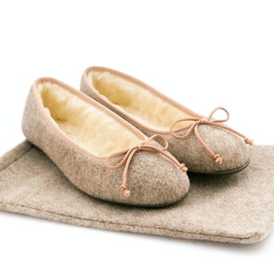 Chaussons ballerines pour la maison avec sac de voyage Beige