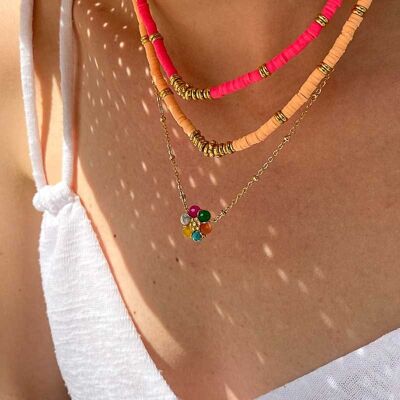 Collier acier inoxydable fleur pierre naturelle 0122103