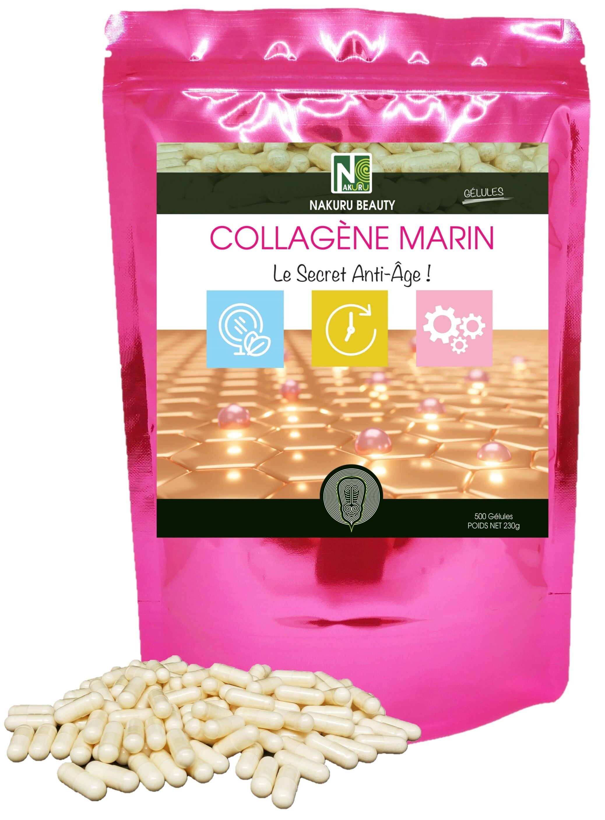 Collagene Marino / 500 Capsule da 460mg / NAKURU Beauty / Prodotto in Francia / Il segreto antietà!