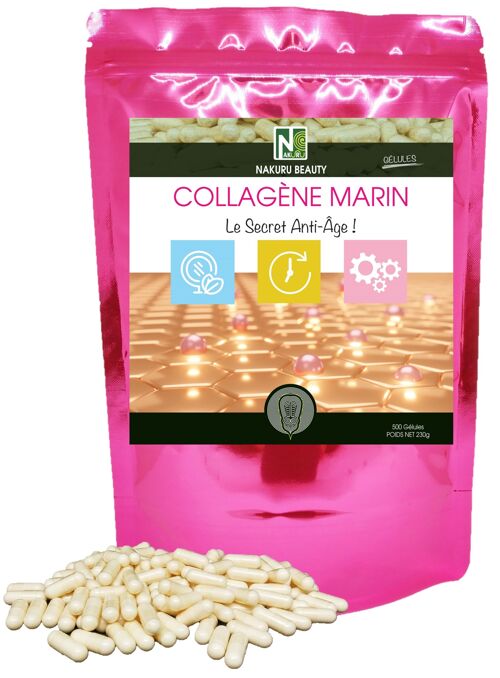 Collagène Marin / 500 Capsules de 460mg / NAKURU Beauty / Fabriqué en France / Le Secret Anti-âge !