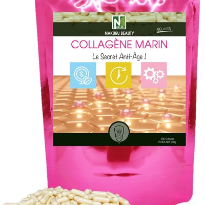 Colágeno Marino / 500 Cápsulas de 460mg / NAKURU Beauty / Made in France / ¡El Secreto Antiedad!
