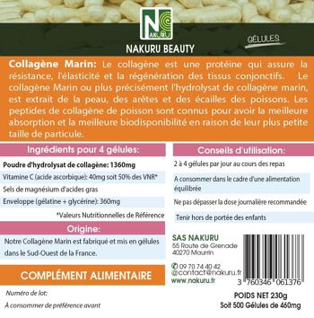 Collagène Marin / 500 Capsules de 460mg / NAKURU Beauty / Fabriqué en France / Le Secret Anti-âge ! 4