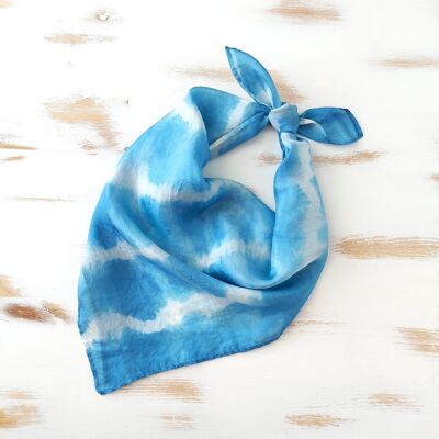 Hand-dyed silk scarf with natural indigo.
