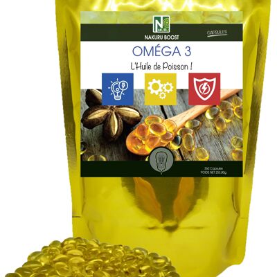Omega 3 / 360 Cápsulas de 705mg / NAKURU Boost / Made in France / ¡Aceite de Pescado!