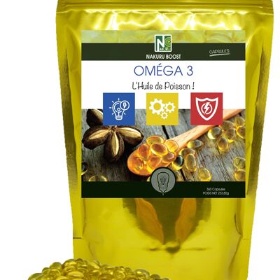 Omega 3 / 360 Cápsulas de 705mg / NAKURU Boost / Made in France / ¡Aceite de Pescado!