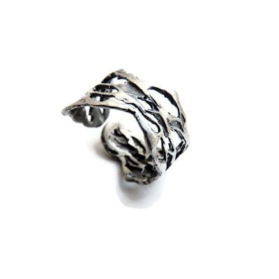 Natural Pattern Adjustable Ring, Adjustable Silver Ring