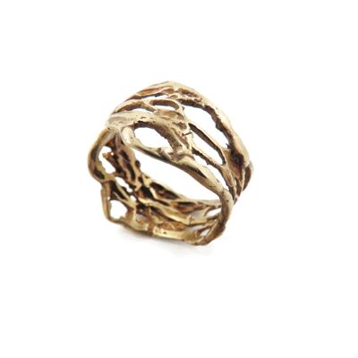 Anillo ajustable de bronce orgánico, anillo abierto ajustable