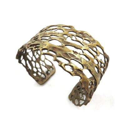 Bracciale largo in bronzo organico, gioielli in bronzo botanico