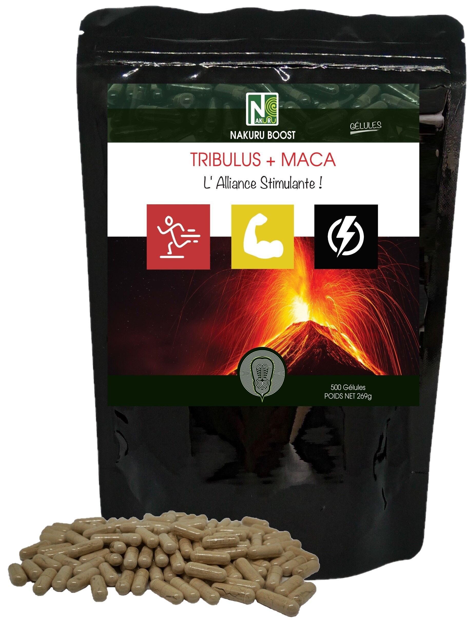 Tribulus + Maca / 500 Capsule da 538mg / NAKURU Boost / Prodotto in Francia / L'Alleanza Stimolante!