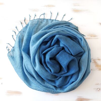 Scarf 70% wool 30% silk hand-dyed with natural indigo