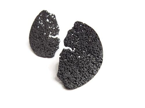 Oxidized Silver Textured Earrings, Unusual Black Earrings